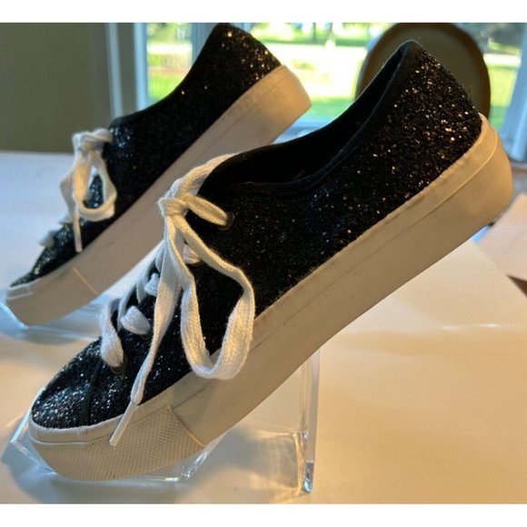 Women's Torrid Sneakers Size 7 Tie Black Sparkles - Picture 2 of 7